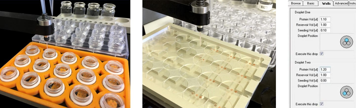 Hanging drop protein crystallization setup using Oryx8 robot